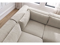 Modulaire vaste hoekbank van textuurstof met 2 fauteuils, 1 hoek en 2 poefs - afbeelding 13 van  14