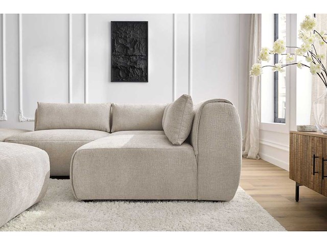 Modulaire vaste hoekbank van textuurstof met 2 fauteuils, 1 hoek en 2 poefs - afbeelding 14 van  14