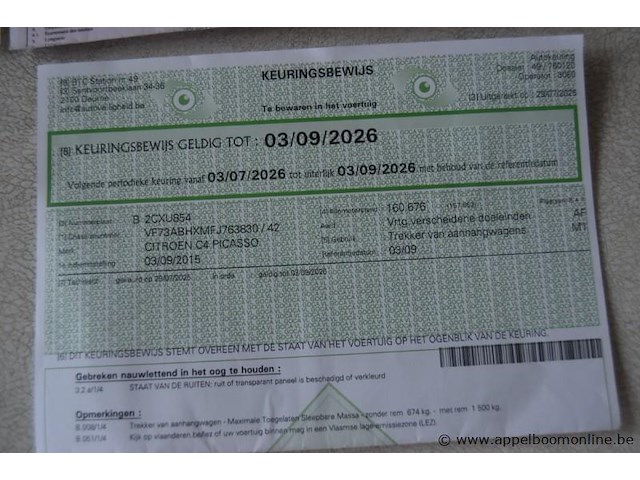Monovolume citroen, c4 picasso, vf73abhxmfj763830, 1e insch 03/09/2015, 1560cm³, 85kw, diesel, euro 6b, 162121km, inschrijvingsbewijs deel i en ii, keuringsbewijs (geldig tot 03/09/2026), gelijkvormigheidsattest - afbeelding 21 van  21