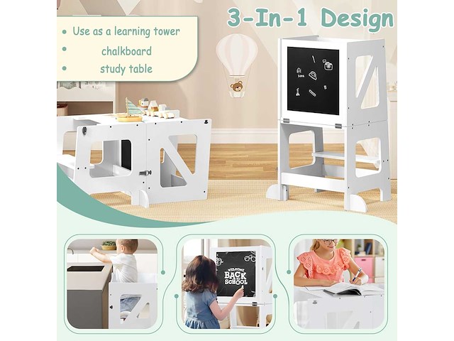 Montessori 3-in-1 leertoren, opvouwbare peuteroefentoren - afbeelding 4 van  6