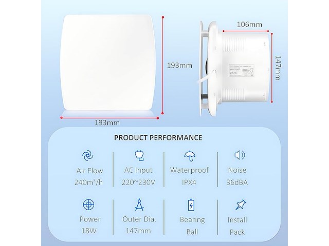 Moonjor 150 mm afzuigventilator voor keuken, 240 m³/h - afbeelding 5 van  5