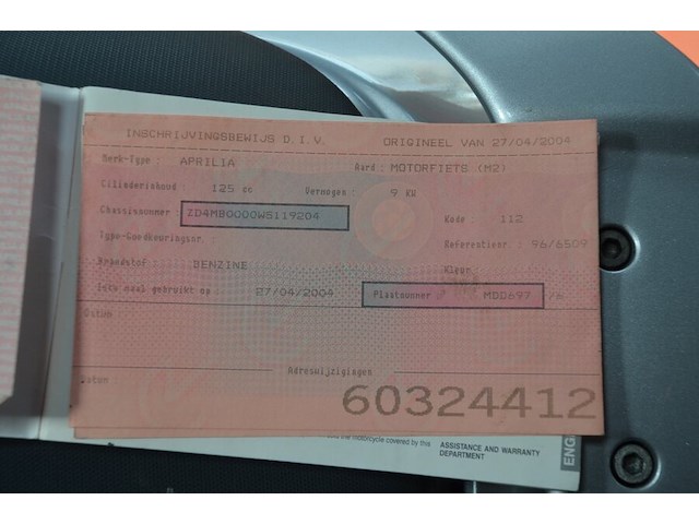 Motorfiets aprilia leonardo 125, type: mb00, chassisnummer: zd4mb0000ws119204 met inschrijvingsbewijs, gelijkvormigheidsattest en 1 sleutel - afbeelding 5 van  22