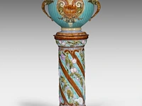 Mouzin-lecat & cie, a polychrome jardinière and stand, nimy - belgium, total h: 119 cm