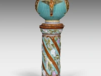 Mouzin-lecat & cie, a polychrome jardinière and stand, nimy - belgium, total h: 119 cm - afbeelding 2 van  9