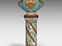 Mouzin-lecat & cie, a polychrome jardinière and stand, nimy - belgium, total h: 119 cm - afbeelding 3 van  9
