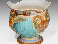 Mouzin-lecat & cie, a polychrome jardinière and stand, nimy - belgium, total h: 119 cm - afbeelding 8 van  9
