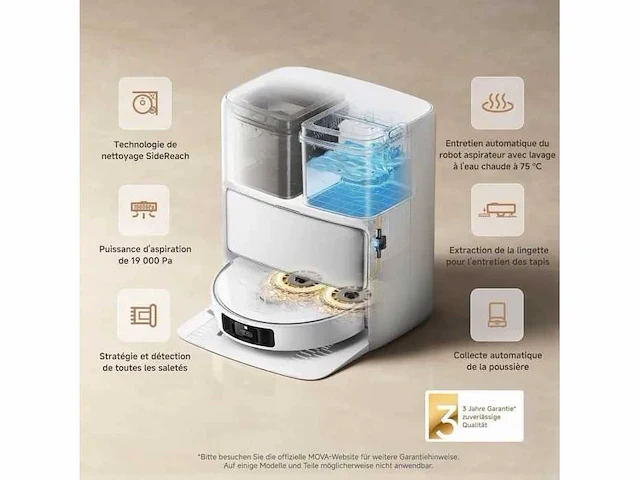Mova p50 pro ultra - robotstofzuiger & dweil met station - 19.000 pa - anti-klitteborstel - automatische reiniging - afbeelding 4 van  5