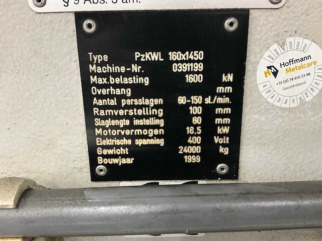 Müller pzkwl 160x1450 hydraulische pers 160t - afbeelding 5 van  14