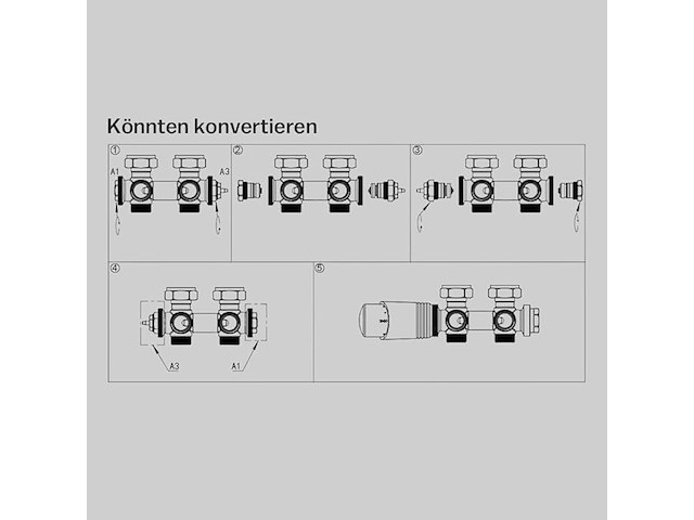 Multiblock thermostaat hoek- en doorlaatvormset aftapblok voor radiatoren - afbeelding 2 van  6