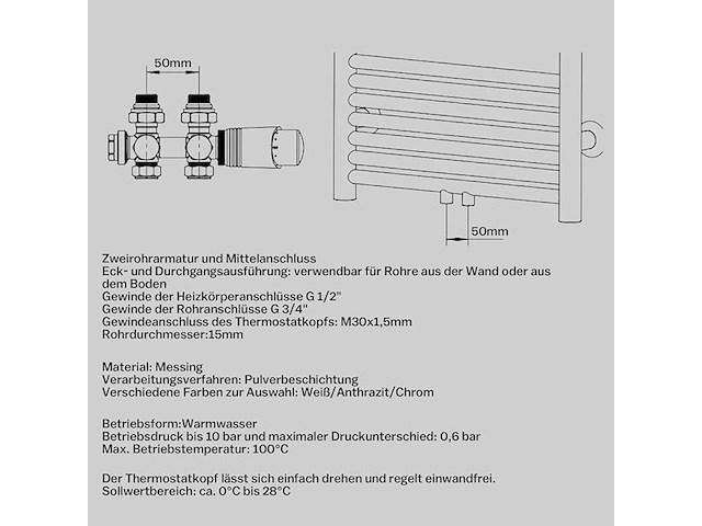 Multiblock thermostaat hoek- en doorlaatvormset aftapblok voor radiatoren - afbeelding 5 van  6