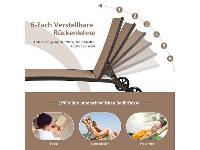 Multifunctionele buitenligstoel met verstelbare rugleuning en wielen (x2) - afbeelding 2 van  7