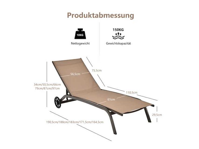 Multifunctionele buitenligstoel met verstelbare rugleuning en wielen (x2) - afbeelding 3 van  7