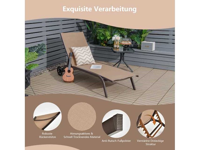 Multifunctionele buitenligstoel met verstelbare rugleuning en wielen (x2) - afbeelding 4 van  7