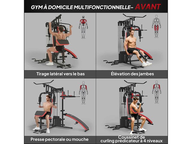 Multifunctionele verstelbare fitnessbank 10 tegengewichten 65 kg met beschermend net - afbeelding 5 van  8