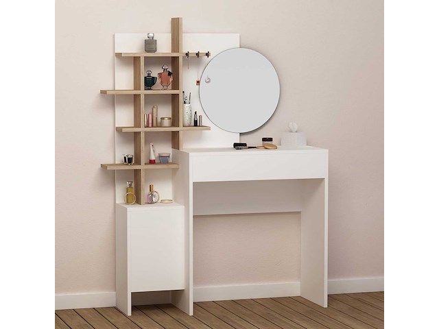 Mup make-uptafel | 100% melamine | wit, eiken - afbeelding 1 van  4