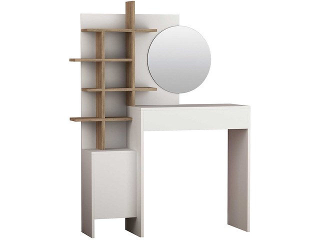 Mup make-uptafel | 100% melamine | wit, eiken - afbeelding 3 van  4