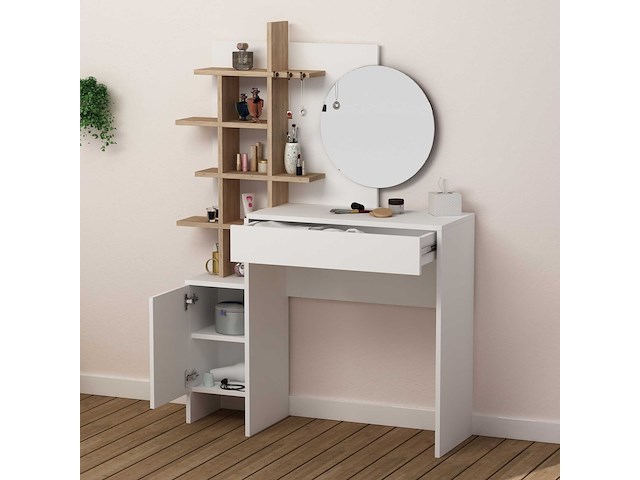 Mup make-uptafel | 100% melamine | wit, eiken - afbeelding 2 van  4