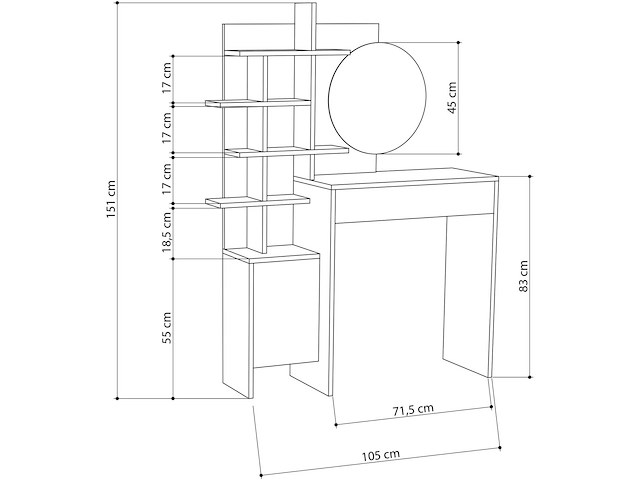 Mup make-uptafel | 100% melamine | wit, eiken - afbeelding 4 van  4