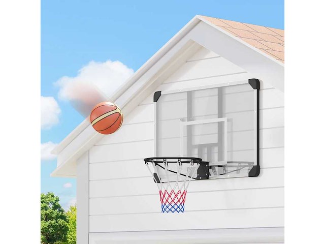 Muurgemonteerde basketbalring met all-weather netmand voor binnen- en buitengebruik 113x61x73cm wit - afbeelding 1 van  5