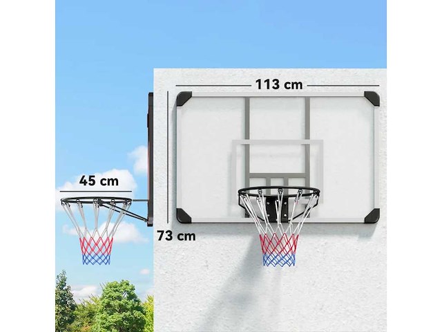 Muurgemonteerde basketbalring met all-weather netmand voor binnen- en buitengebruik 113x61x73cm wit - afbeelding 3 van  5