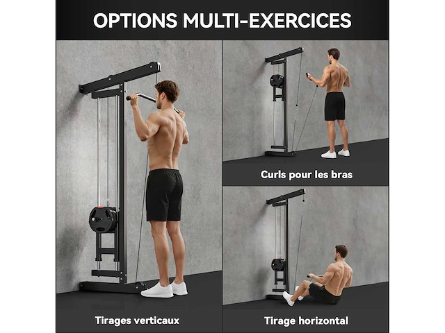 Muurgemonteerde multigym-machine, pull-up station, hoge en lage katrol, 2 katrollen, stalen - afbeelding 5 van  8