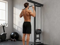 Muurgemonteerde multigym-machine, pull-up station, hoge en lage katrol, 2 katrollen, stalen