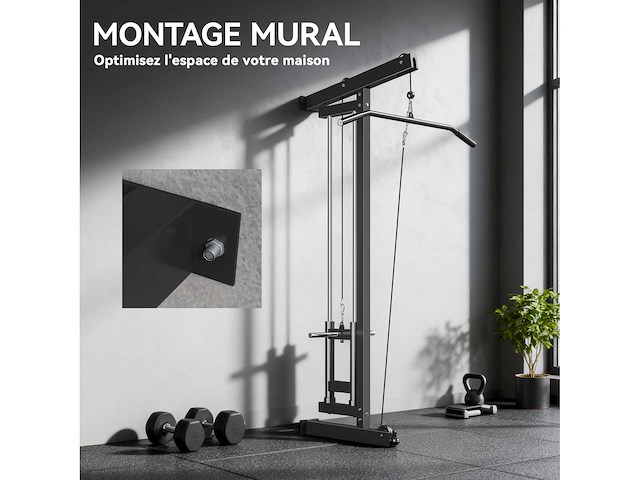 Muurgemonteerde multigym-machine, pull-up station, hoge en lage katrol, 2 katrollen, stalen - afbeelding 6 van  7