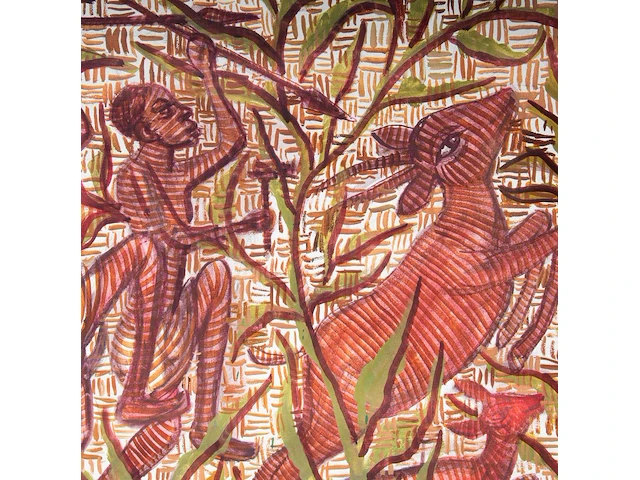 Mwenze kibwanga (1925-1999), untitled (the hunters), 1993, oil on canvas 80 x 115 cm. (31 1/2 x 45.28 in.) - afbeelding 5 van  6