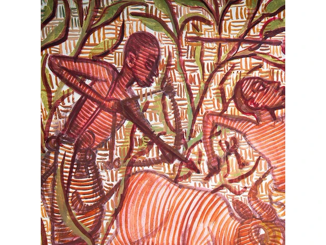 Mwenze kibwanga (1925-1999), untitled (the hunters), 1993, oil on canvas 80 x 115 cm. (31 1/2 x 45.28 in.) - afbeelding 6 van  6