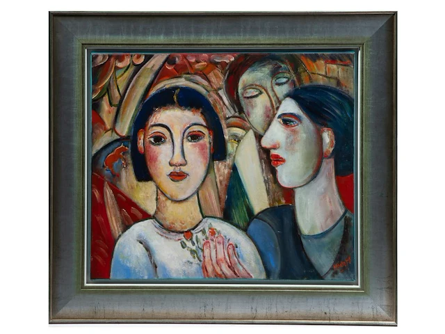 Myer lacome (1927-2011), 'la fille et le clown', 2004, oil on canvas 50 x 60 cm. (19.67 x 23.62 in.), frame: 81.5 x 91.5 cm. (32.09 x 36.02 in.) - afbeelding 2 van  8