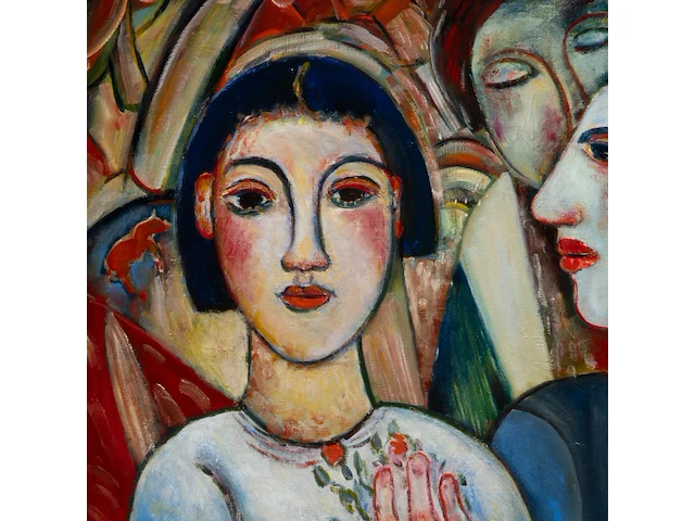 Myer lacome (1927-2011), 'la fille et le clown', 2004, oil on canvas 50 x 60 cm. (19.67 x 23.62 in.), frame: 81.5 x 91.5 cm. (32.09 x 36.02 in.) - afbeelding 6 van  8