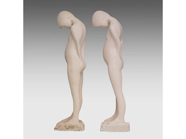Myriam eyckens (1938), two nude figures looking at the ground, 1970, plaster, n° 1/3, 38.5 cm. (15.16 in.) - afbeelding 3 van  8
