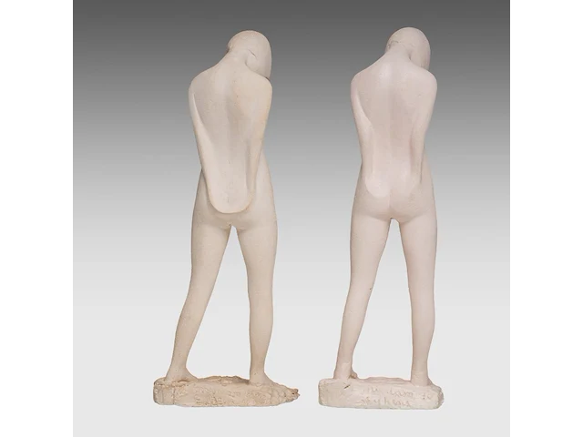 Myriam eyckens (1938), two nude figures looking at the ground, 1970, plaster, n° 1/3, 38.5 cm. (15.16 in.) - afbeelding 4 van  8
