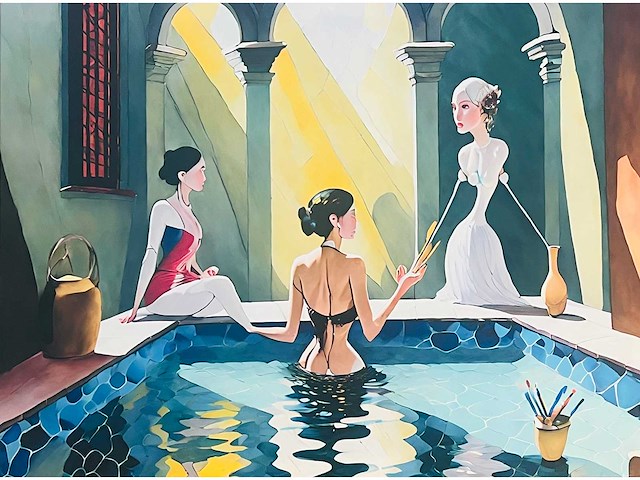 (naar) david hockney - bathers - kleurenprint op canvas - afbeelding 1 van  7