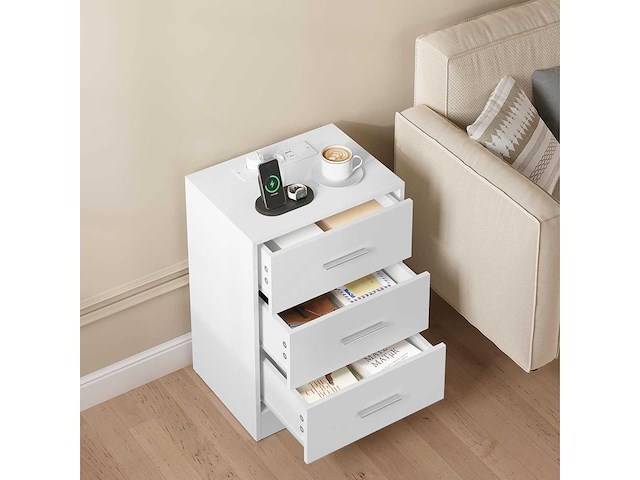 Nachtkastje met ingebouwde fitting, set van 2, 3 lades, wit - afbeelding 1 van  5