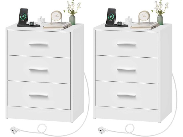 Nachtkastje met ingebouwde fitting, set van 2, 3 lades, wit - afbeelding 2 van  5