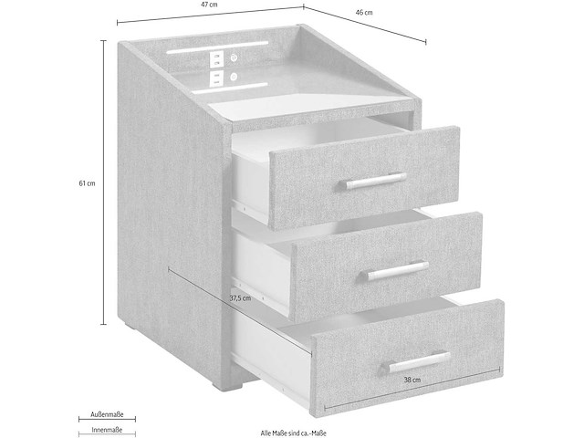 Nachtkastje met led-verlichting en usb-poort en usb-c-poort (x2) - afbeelding 9 van  10