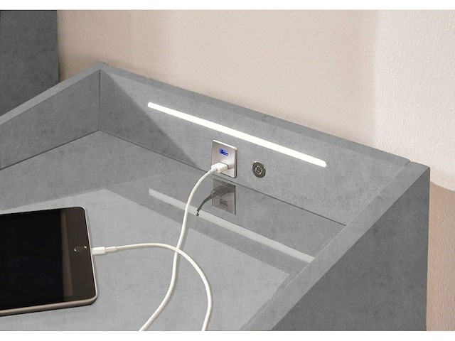 Nachtkastje met led-verlichting en usb-poort en usb-c-poort - afbeelding 5 van  8