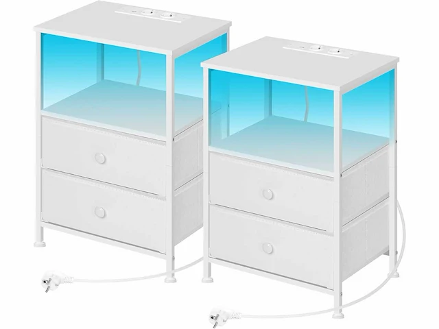 Nachtkastjes met stopcontacten, set van 2, met led-verlichting, wit - afbeelding 2 van  6