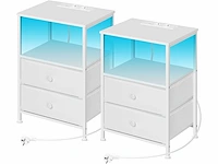 Nachtkastjes met stopcontacten, set van 2, met led-verlichting, wit - afbeelding 2 van  6