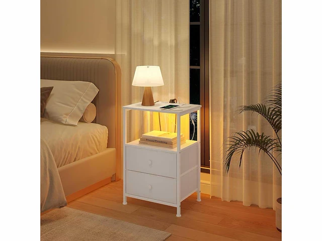 Nachtkastjes met stopcontacten, set van 2, met led-verlichting, wit - afbeelding 3 van  6