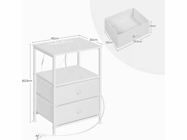 Nachtkastjes met stopcontacten, set van 2, met led-verlichting, wit - afbeelding 4 van  6