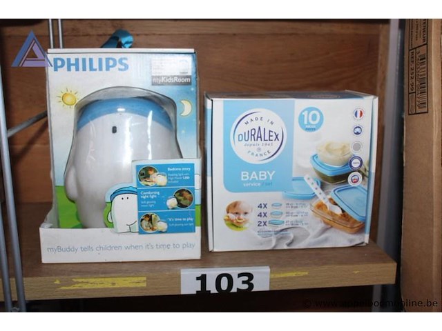 Nachtlampje philips, mykidsroom mybuddy, werking niet gekend, en baby service set duralex, 10-delig - afbeelding 1 van  2