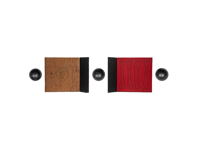 Narcisse tordoir (1954), untitled composition of two panels and two spheres, 1984, acrylic on wood and plaster 40 x 205 cm. (15 3/4 x 80.70 in.) - afbeelding 1 van  6