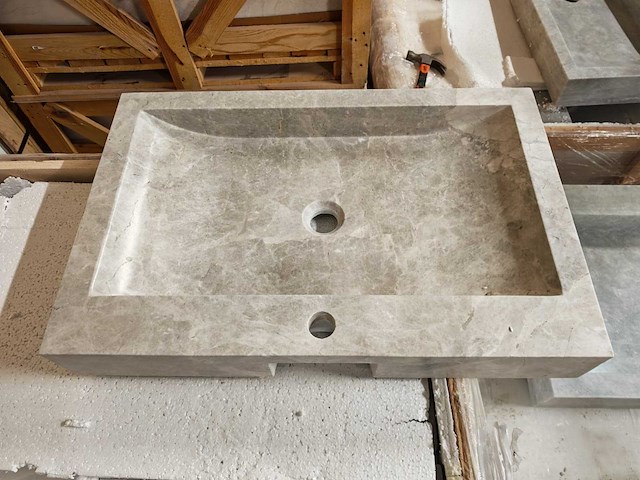 Natuursteen beige marmer wastafel 70x46x10 cm - afbeelding 2 van  6
