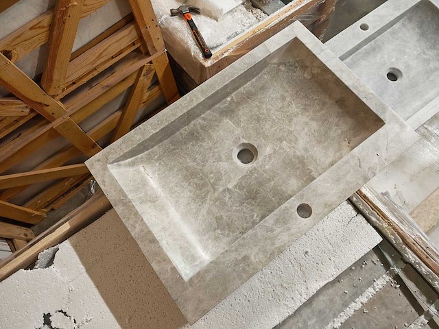 Natuursteen beige marmer wastafel 70x46x10 cm - afbeelding 3 van  6