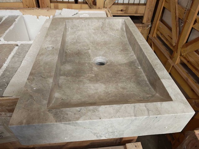 Natuursteen beige marmer wastafel 70x46x10 cm - afbeelding 4 van  6