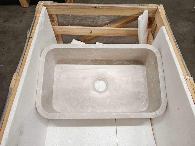 Natuursteen beige marmer wastafel 76x46x26 cm - afbeelding 2 van  6