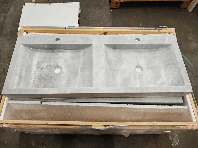 Natuursteen grey marmer dubbele wastafel 120x46x10 cm - afbeelding 2 van  6