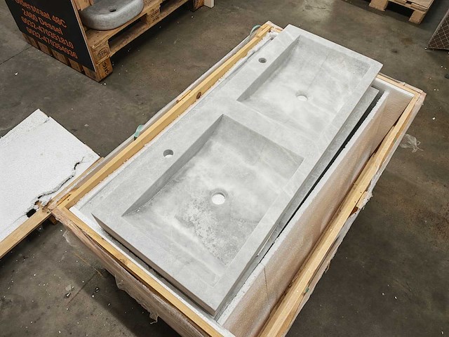 Natuursteen grey marmer dubbele wastafel 120x46x10 cm - afbeelding 5 van  6
